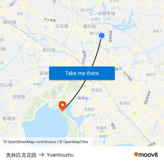 Olympic Garden to Yuantouzhu map