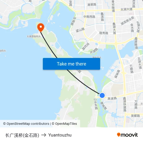 Changguangxi Bridge (Jinshi Road) to Yuantouzhu map