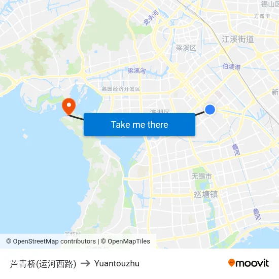 Luqing Bridge (Yunhe West Road) to Yuantouzhu map