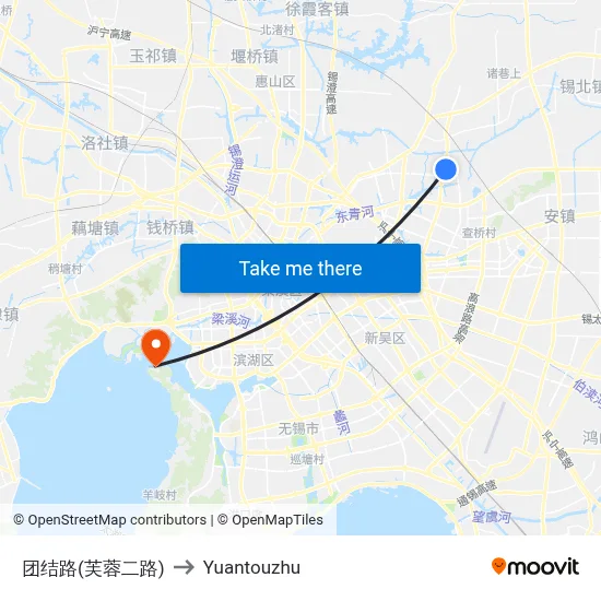 团结路(芙蓉二路) to Yuantouzhu map