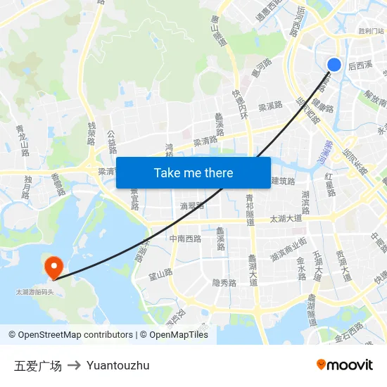 五爱广场 to Yuantouzhu map