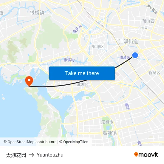 太湖花园 to Yuantouzhu map