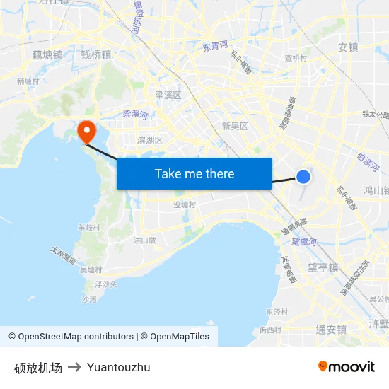 硕放机场 to Yuantouzhu map