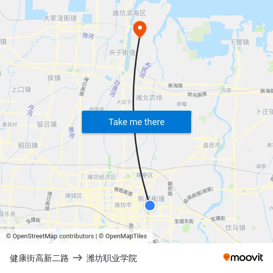 健康街高新二路 to 潍坊职业学院 map