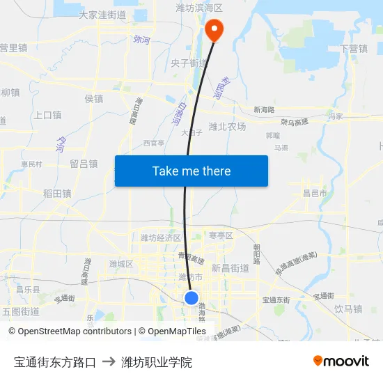 宝通街东方路口 to 潍坊职业学院 map