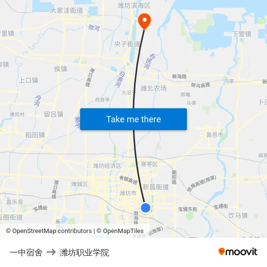 一中宿舍 to 潍坊职业学院 map