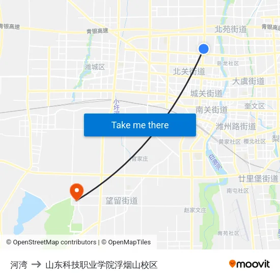 河湾 to 山东科技职业学院浮烟山校区 map