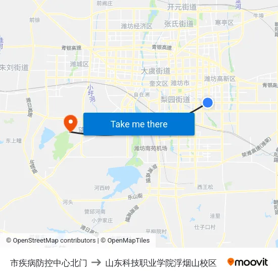 市疾病防控中心北门 to 山东科技职业学院浮烟山校区 map