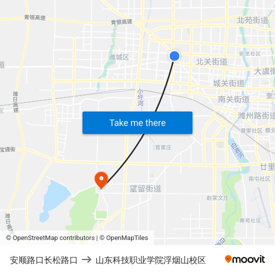 安顺路口长松路口 to 山东科技职业学院浮烟山校区 map