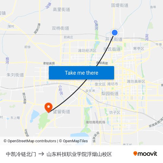 中凯冷链北门 to 山东科技职业学院浮烟山校区 map