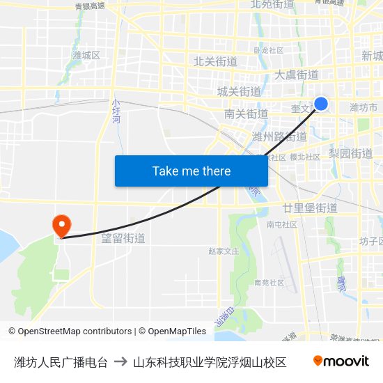潍坊人民广播电台 to 山东科技职业学院浮烟山校区 map