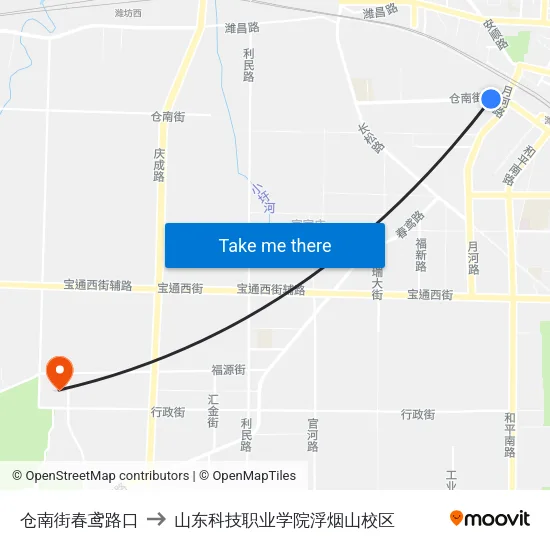 仓南街春鸢路口 to 山东科技职业学院浮烟山校区 map