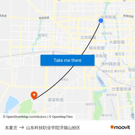 东夏庄 to 山东科技职业学院浮烟山校区 map