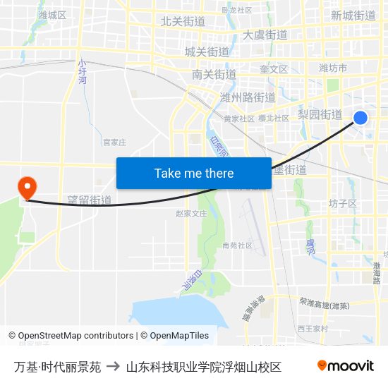 万基·时代丽景苑 to 山东科技职业学院浮烟山校区 map