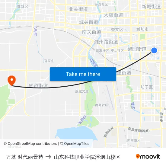 万基·时代丽景苑 to 山东科技职业学院浮烟山校区 map