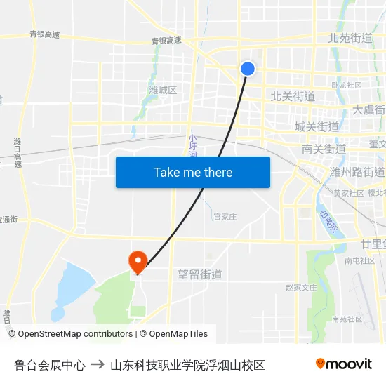 鲁台会展中心 to 山东科技职业学院浮烟山校区 map