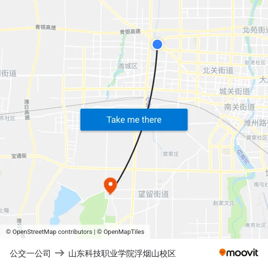 公交一公司 to 山东科技职业学院浮烟山校区 map