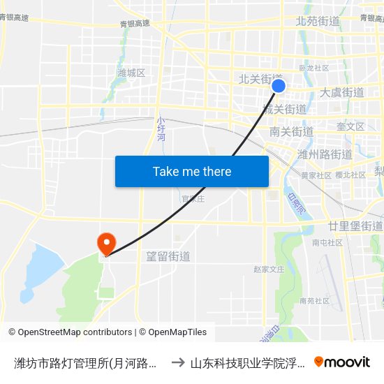 潍坊市路灯管理所(月河路北宫街路口) to 山东科技职业学院浮烟山校区 map