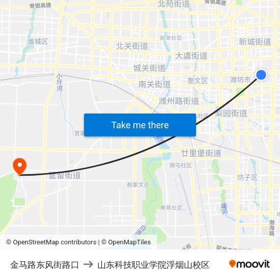 金马路东风街路口 to 山东科技职业学院浮烟山校区 map