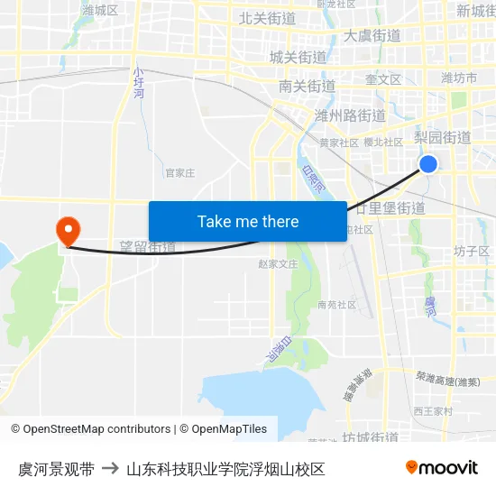 虞河景观带 to 山东科技职业学院浮烟山校区 map