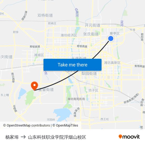 杨家埠 to 山东科技职业学院浮烟山校区 map