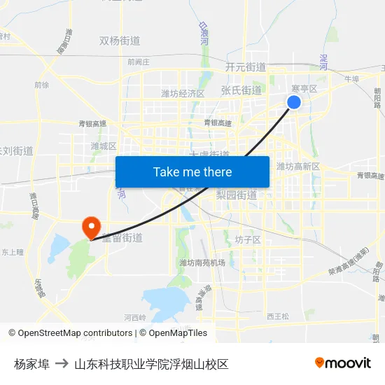杨家埠 to 山东科技职业学院浮烟山校区 map
