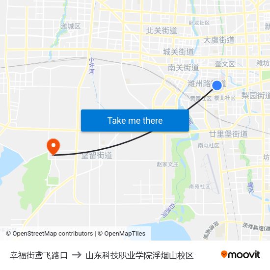 幸福街鸢飞路口 to 山东科技职业学院浮烟山校区 map