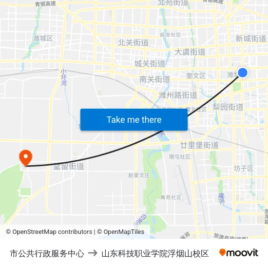 市公共行政服务中心 to 山东科技职业学院浮烟山校区 map