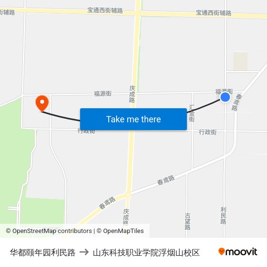 华都颐年园利民路 to 山东科技职业学院浮烟山校区 map