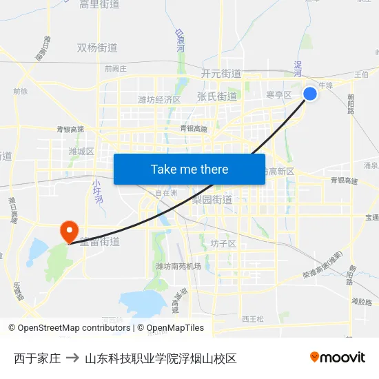 西于家庄 to 山东科技职业学院浮烟山校区 map