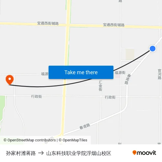 孙家村潍蒋路 to 山东科技职业学院浮烟山校区 map