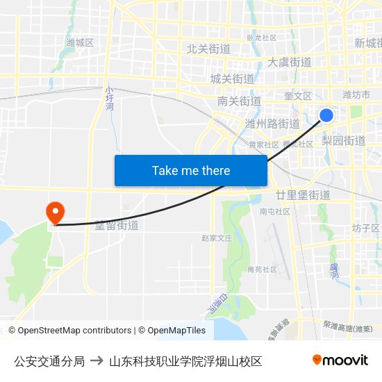 公安交通分局 to 山东科技职业学院浮烟山校区 map