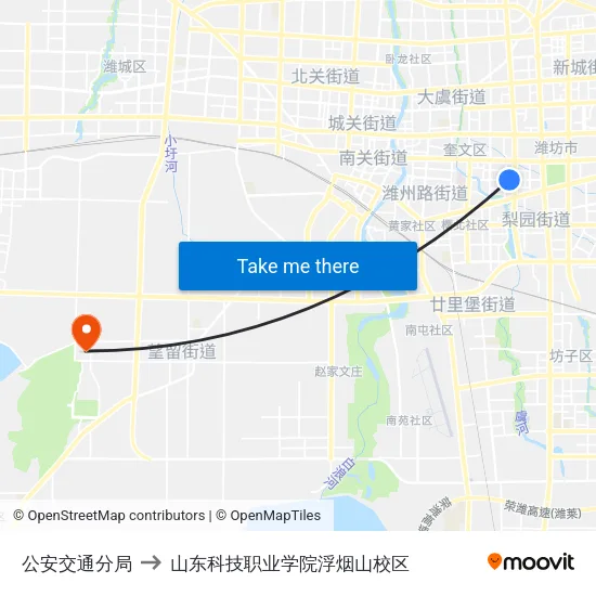 公安交通分局 to 山东科技职业学院浮烟山校区 map