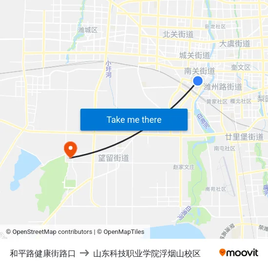 和平路健康街路口 to 山东科技职业学院浮烟山校区 map