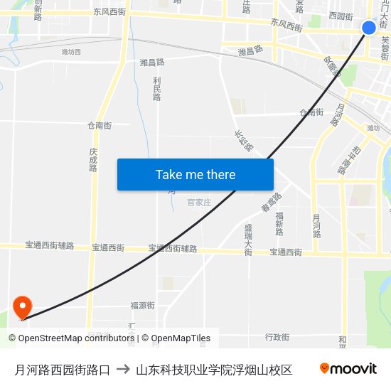 月河路西园街路口 to 山东科技职业学院浮烟山校区 map