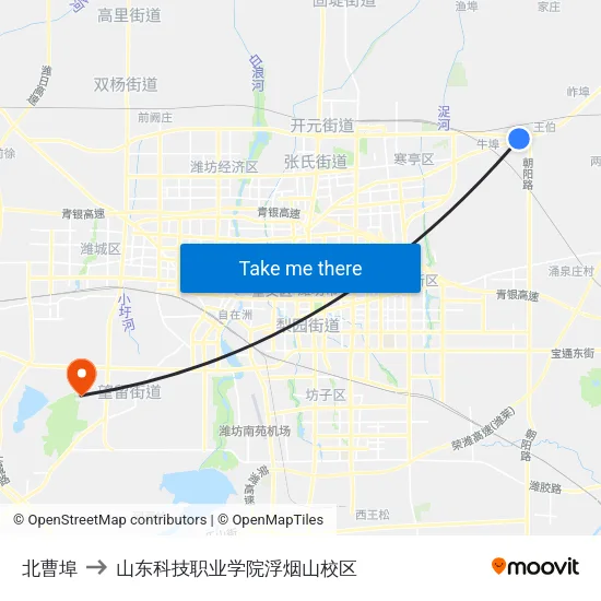 北曹埠 to 山东科技职业学院浮烟山校区 map