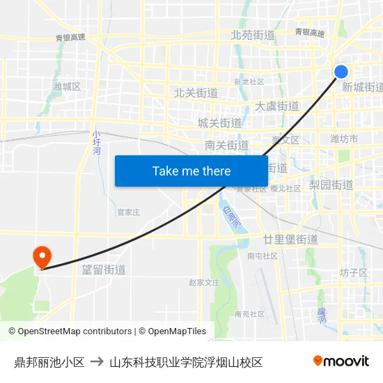 鼎邦丽池小区 to 山东科技职业学院浮烟山校区 map