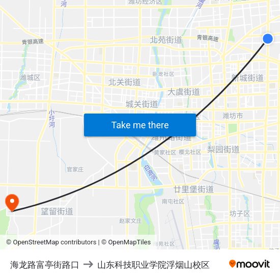 海龙路富亭街路口 to 山东科技职业学院浮烟山校区 map