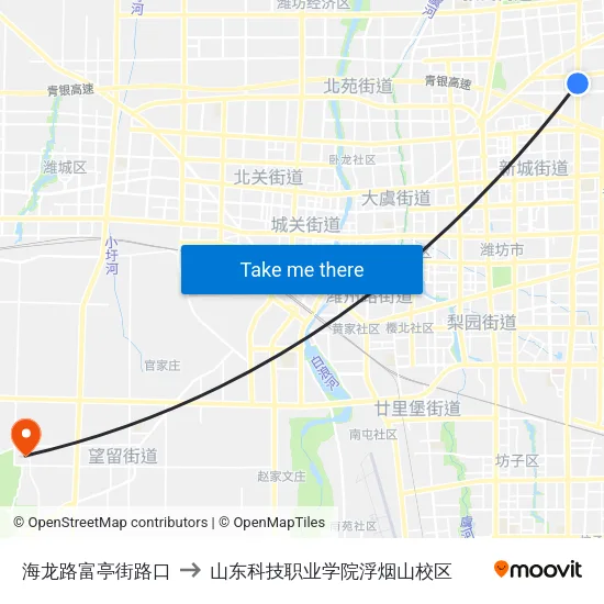 海龙路富亭街路口 to 山东科技职业学院浮烟山校区 map