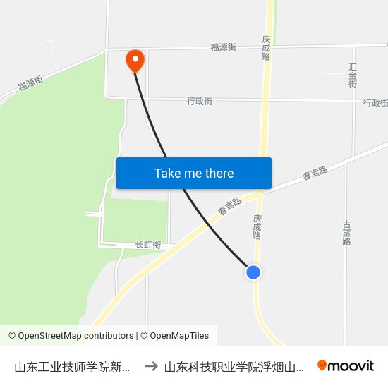 山东工业技师学院新校区 to 山东科技职业学院浮烟山校区 map
