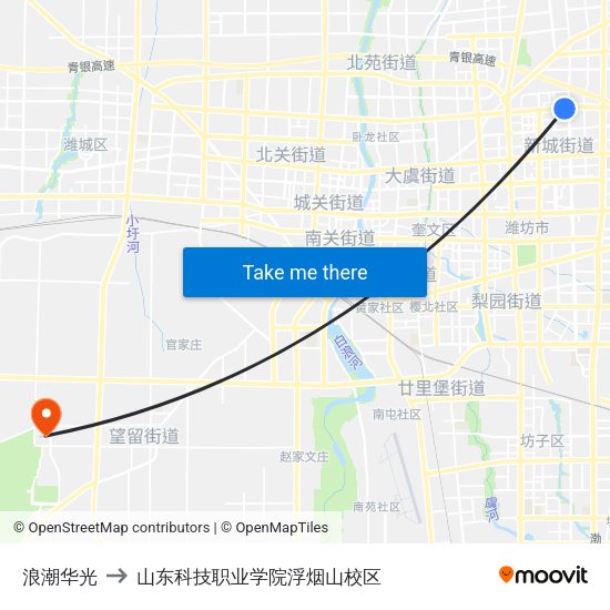 浪潮华光 to 山东科技职业学院浮烟山校区 map