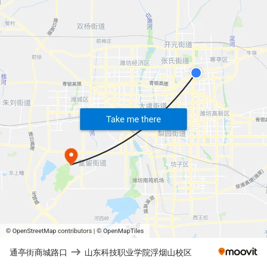 通亭街商城路口 to 山东科技职业学院浮烟山校区 map