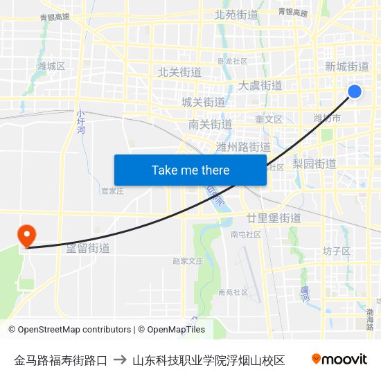 金马路福寿街路口 to 山东科技职业学院浮烟山校区 map