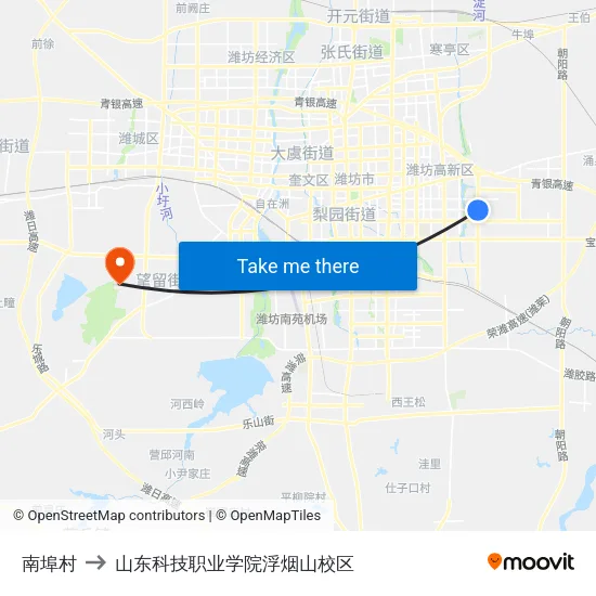 南埠村 to 山东科技职业学院浮烟山校区 map