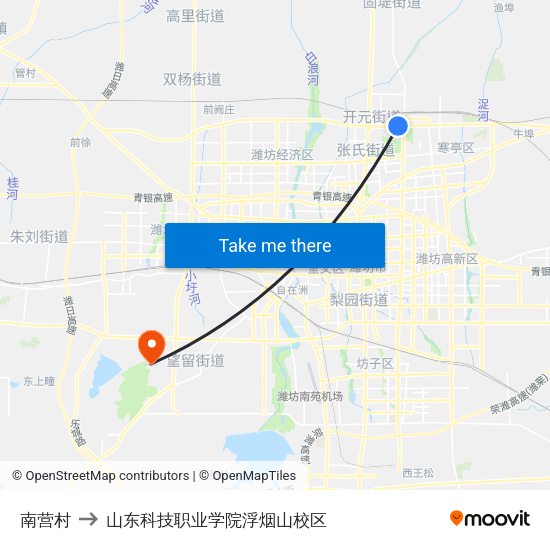 南营村 to 山东科技职业学院浮烟山校区 map