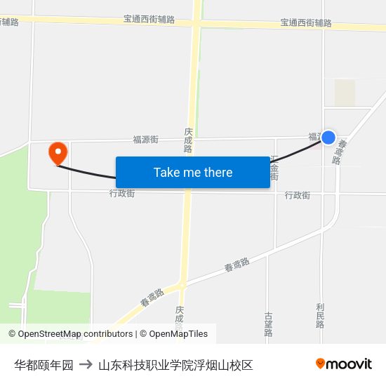 华都颐年园 to 山东科技职业学院浮烟山校区 map