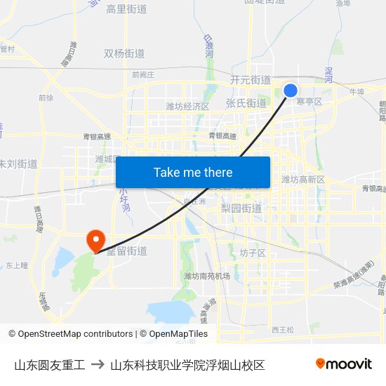 山东圆友重工 to 山东科技职业学院浮烟山校区 map