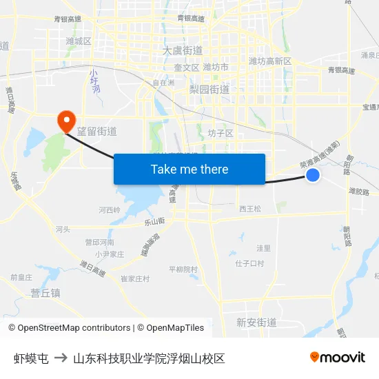 虾蟆屯 to 山东科技职业学院浮烟山校区 map