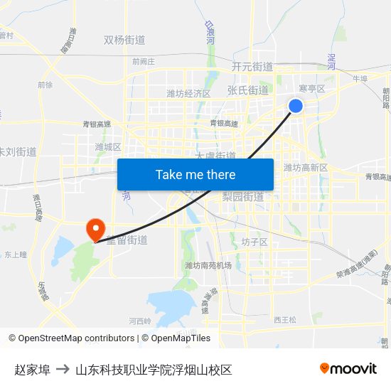 赵家埠 to 山东科技职业学院浮烟山校区 map