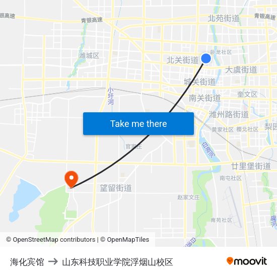 海化宾馆 to 山东科技职业学院浮烟山校区 map